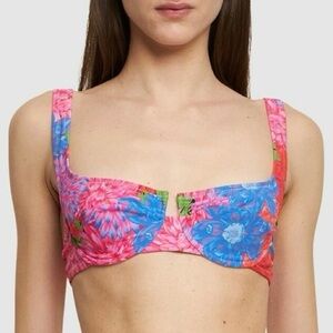 Reina Olga Brigitte Underwired Pink Blue Floral Printed Bikini Top Sz 2 / M Pool